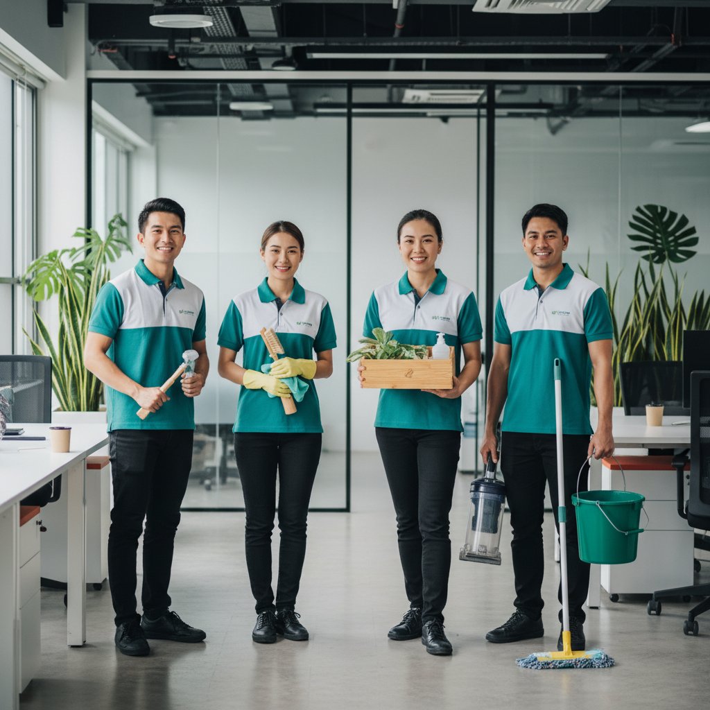 Professional cleaning team at work in Singapore